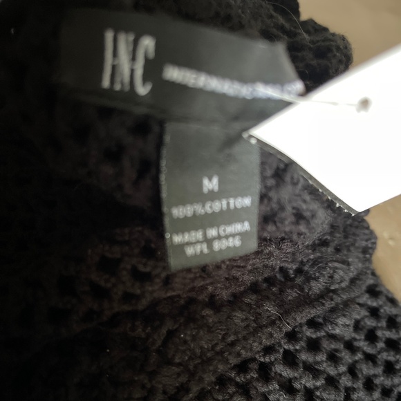 INC International Concepts Open Knit Crochet Black Ruffle Hem Cardigan M - Picture 3 of 15